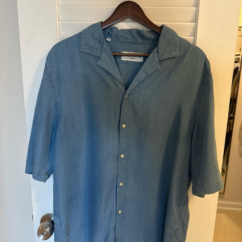 Officine Generale Denim-Blue Short Sleeve Button Down Shirt